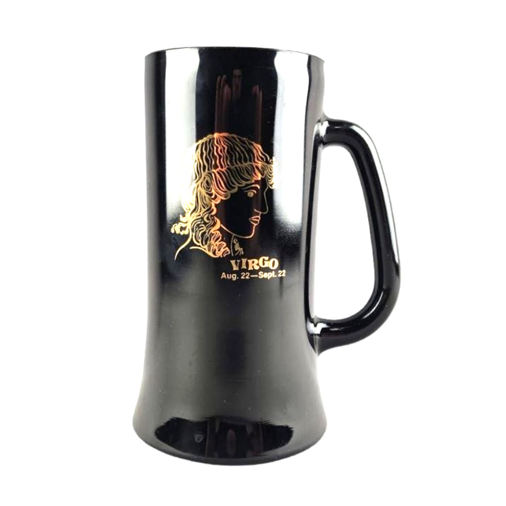 Black Milk Glass Beer Stein Tankard Vintage Astrology Gold Zodiac Sign Virgo‎